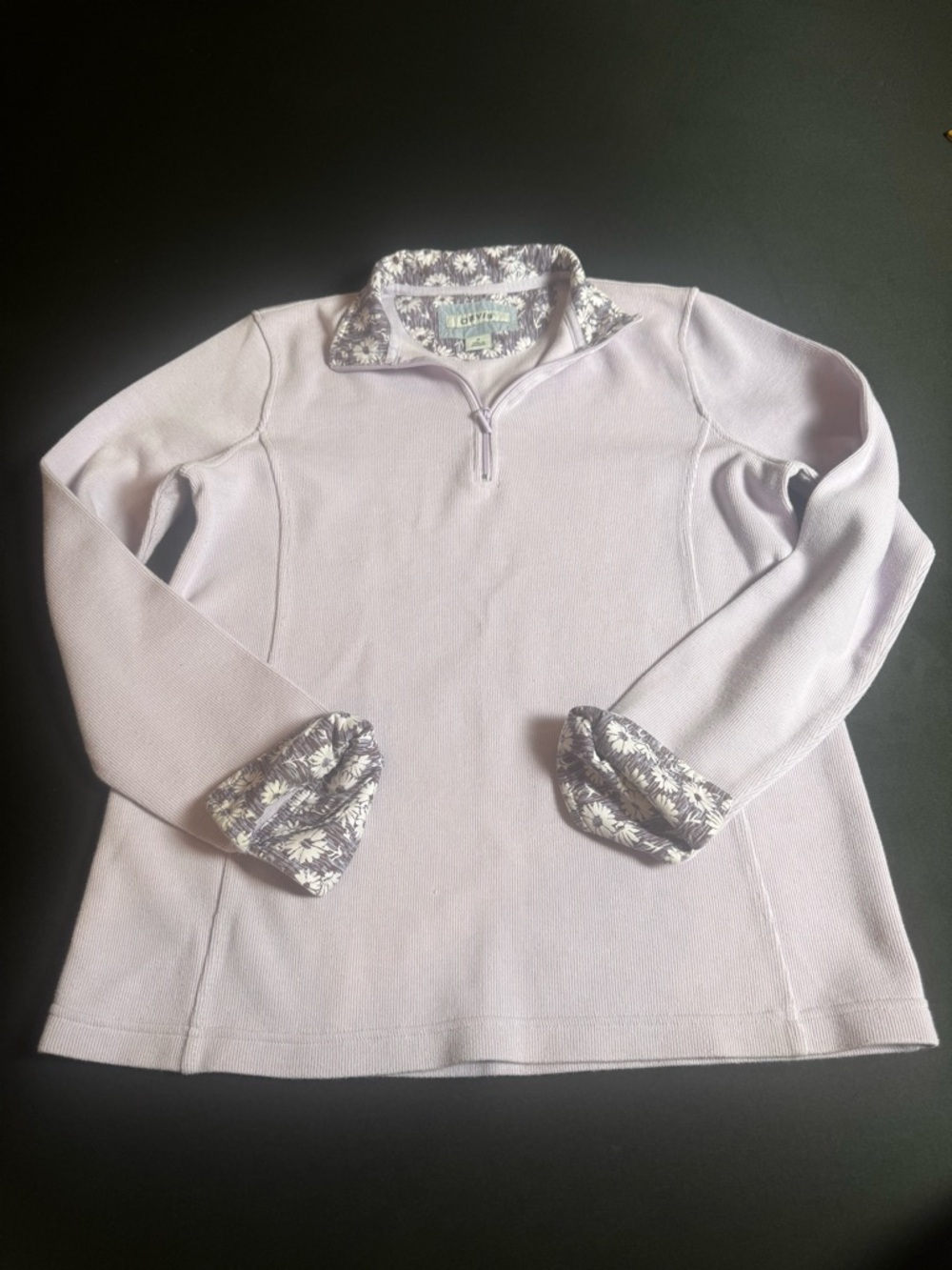 Orvis Ribbed Quarter Zip Pullover Floral Trim | Size M | Soft Cozy Top